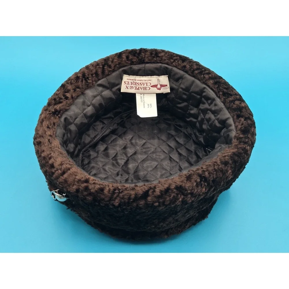 Chapeaux‎ Classiques Fur Blend Hat Brown Canada Viscose Rayonne /w Pin Winter